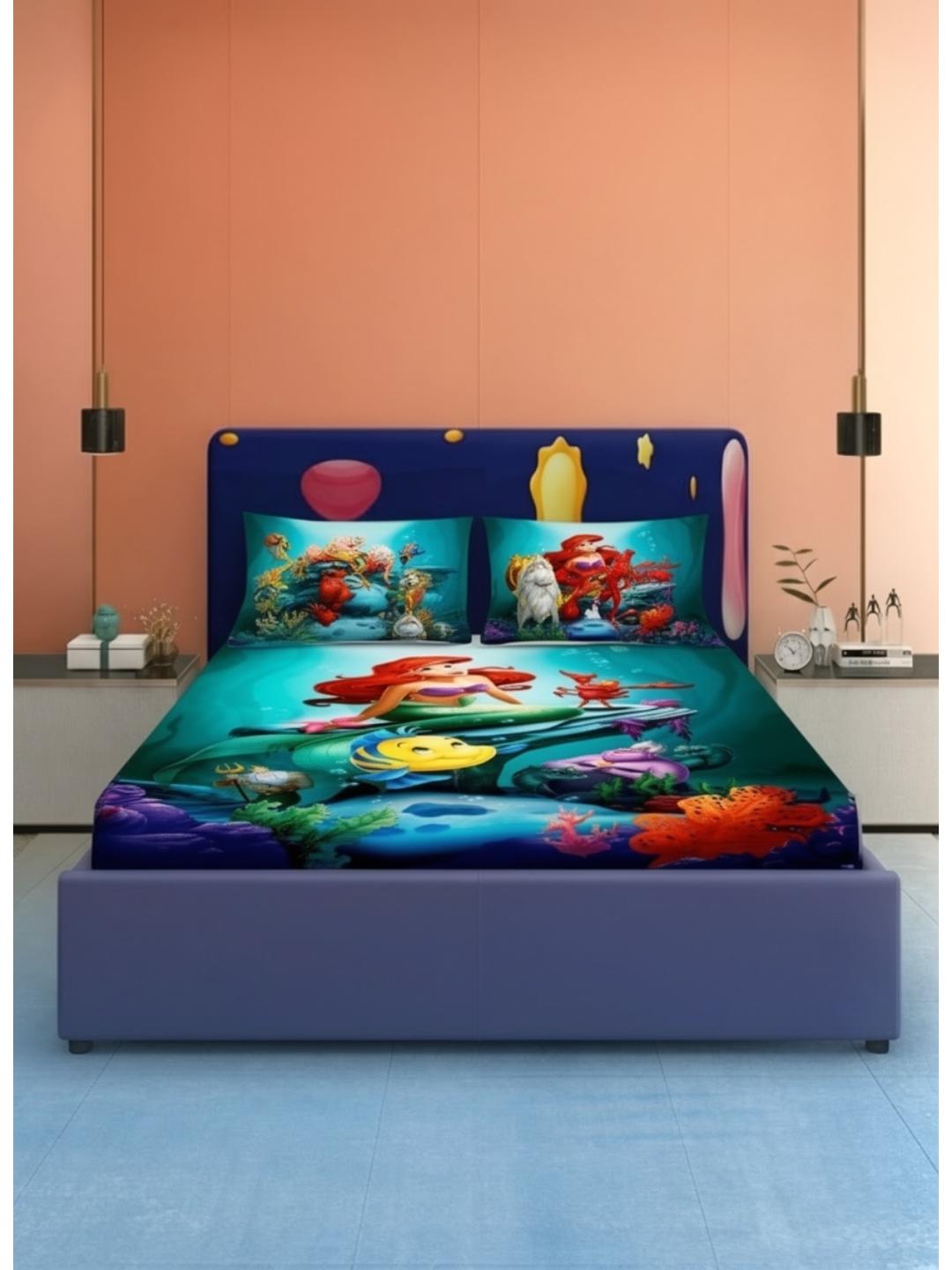 Mermaid Fantasy Fitted 7D Kids Bedsheet – (90x100 Inch) Double Size - Furnish Factory