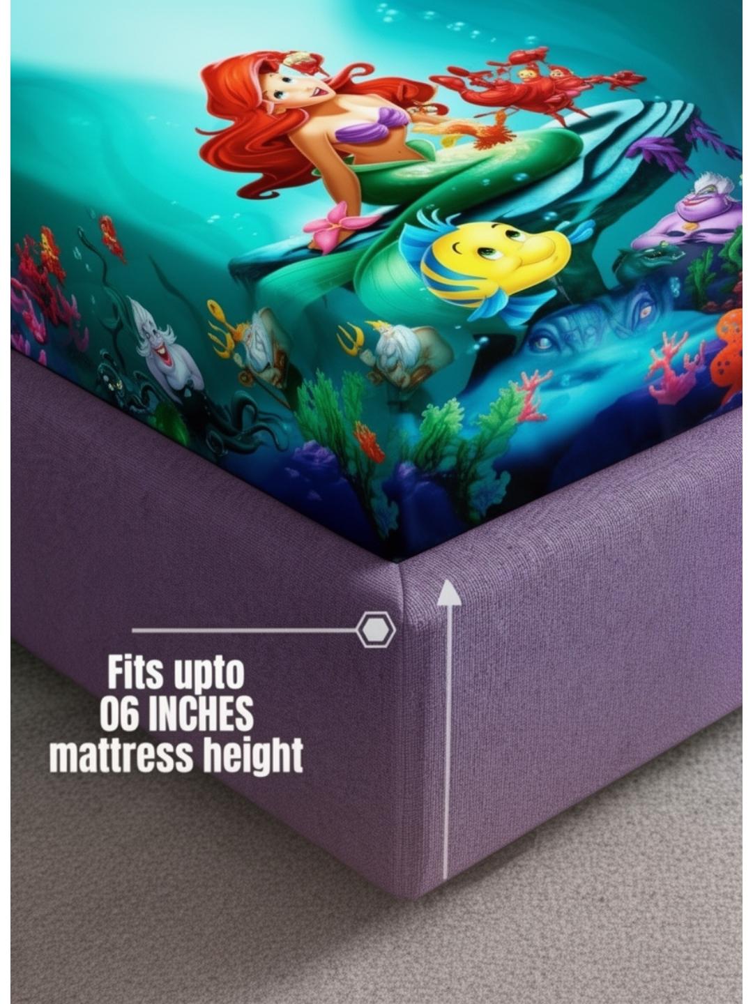 Mermaid Fantasy Fitted 7D Kids Bedsheet – (90x100 Inch) Double Size - Furnish Factory