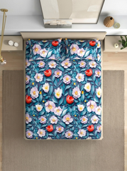 Midnight Garden Whisper – 7D Floral Fitted Super king size Bedsheet
