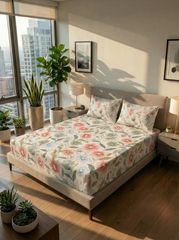 Floral Bliss And Geometric Harmony Cotton Blend Bedsheet