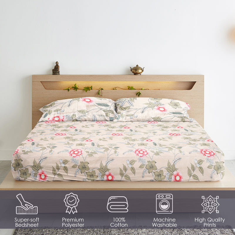 Floral Bliss Cotton Blend King Size BedSheet