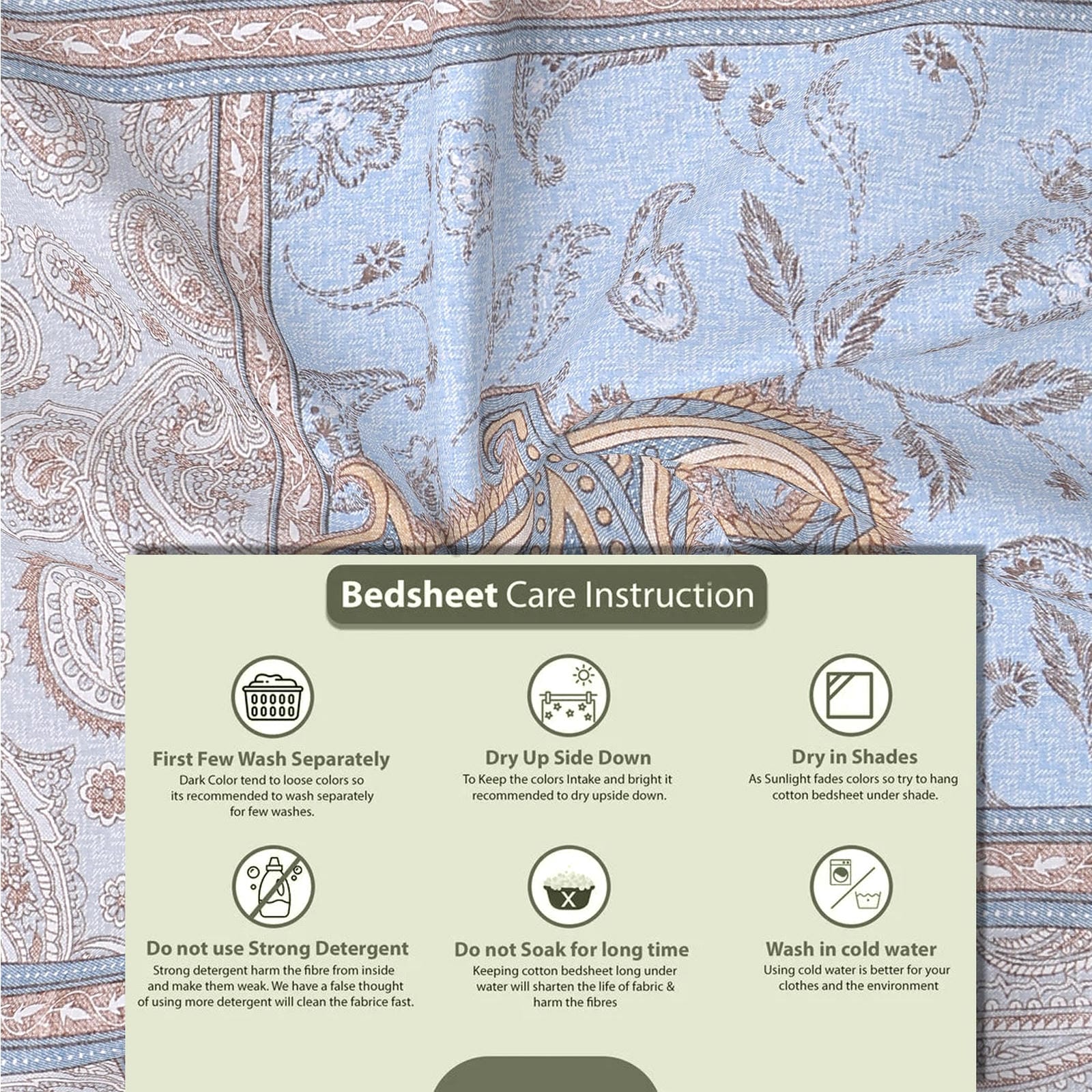 Regal Blue Paisley Cotton Bedsheet (108 × 108 inch) Super King - Furnish Factory