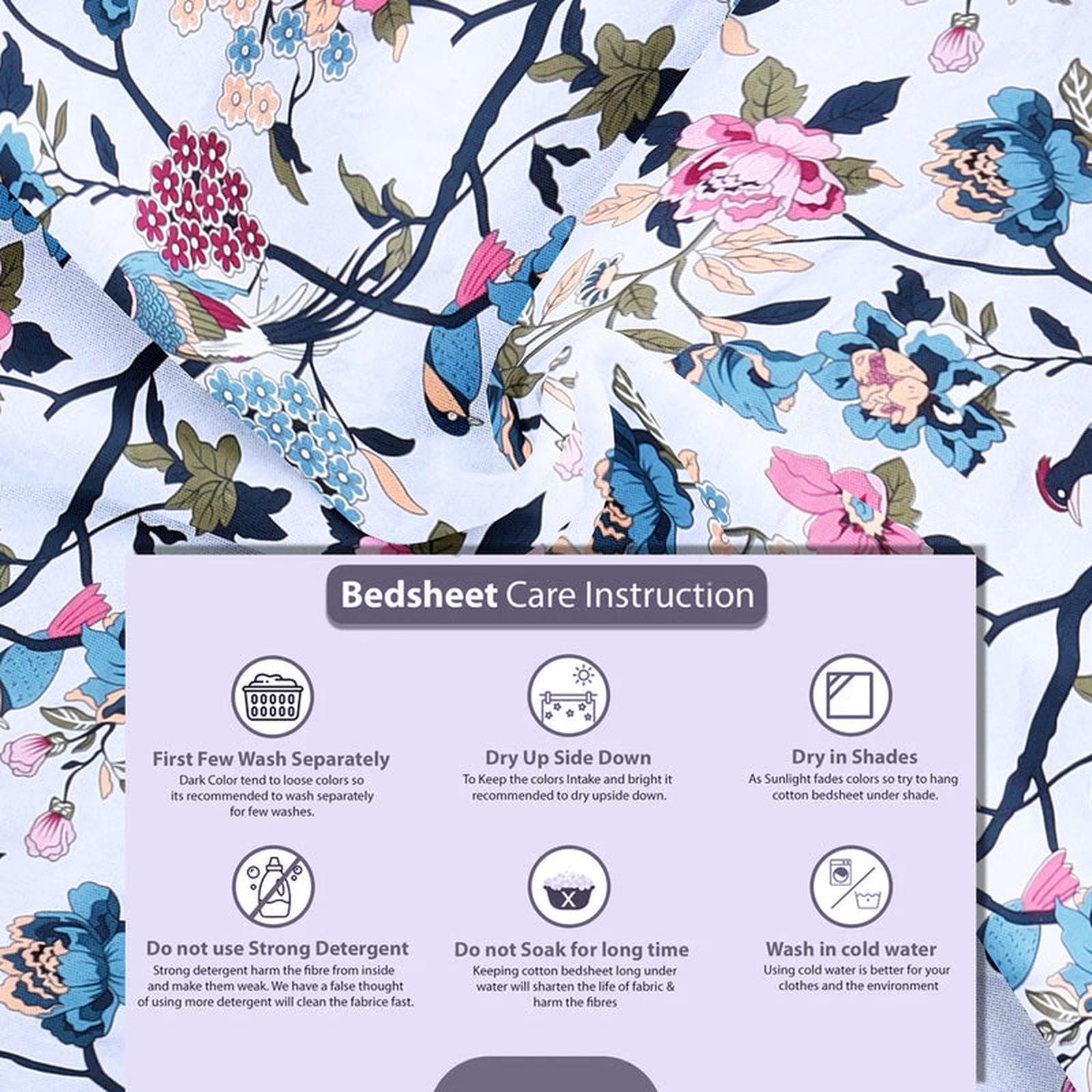 Birdsong Bloom Cotton Blend Bedsheet - Furnish Factory