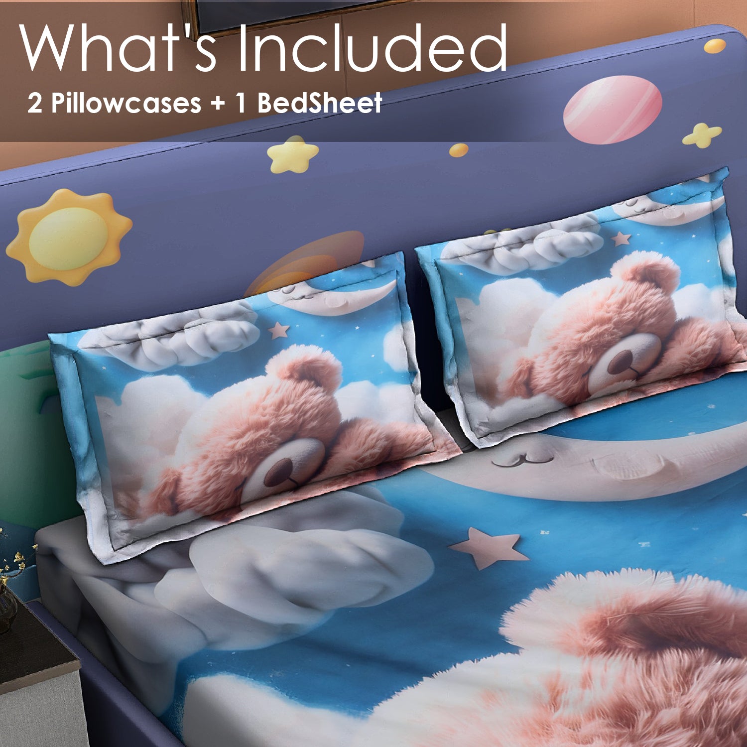 Teddy Dream 7D Cotton Fitted Bedsheet (90x100 inch)