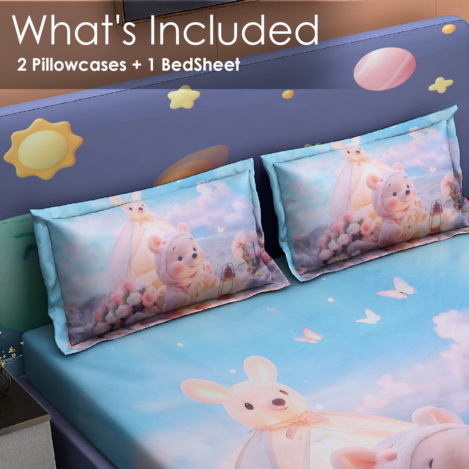 Cloud Cozy Teddy Bear 7D Cotton Fitted Bedsheet (90x100 inch)
