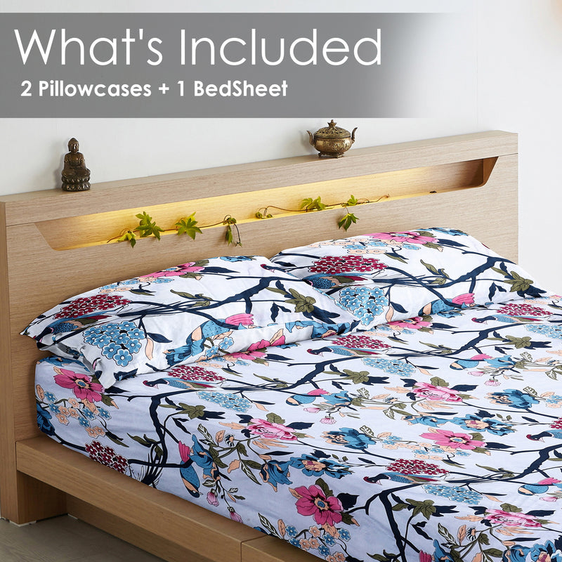 Birdsong Bloom Cotton Blend Bedsheet