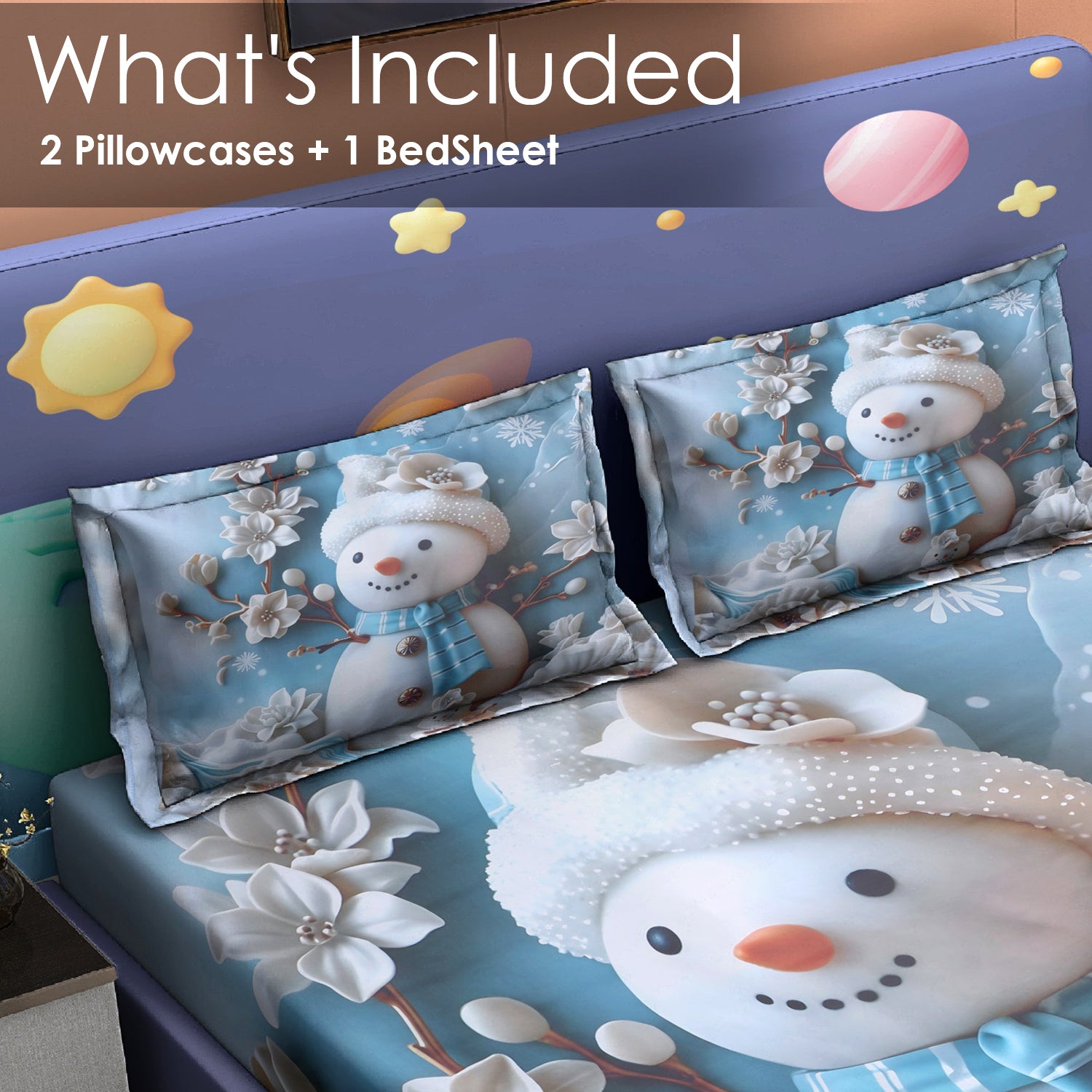 Snow Bliss 7D Cotton Fitted Bedsheet (90x100 inch)