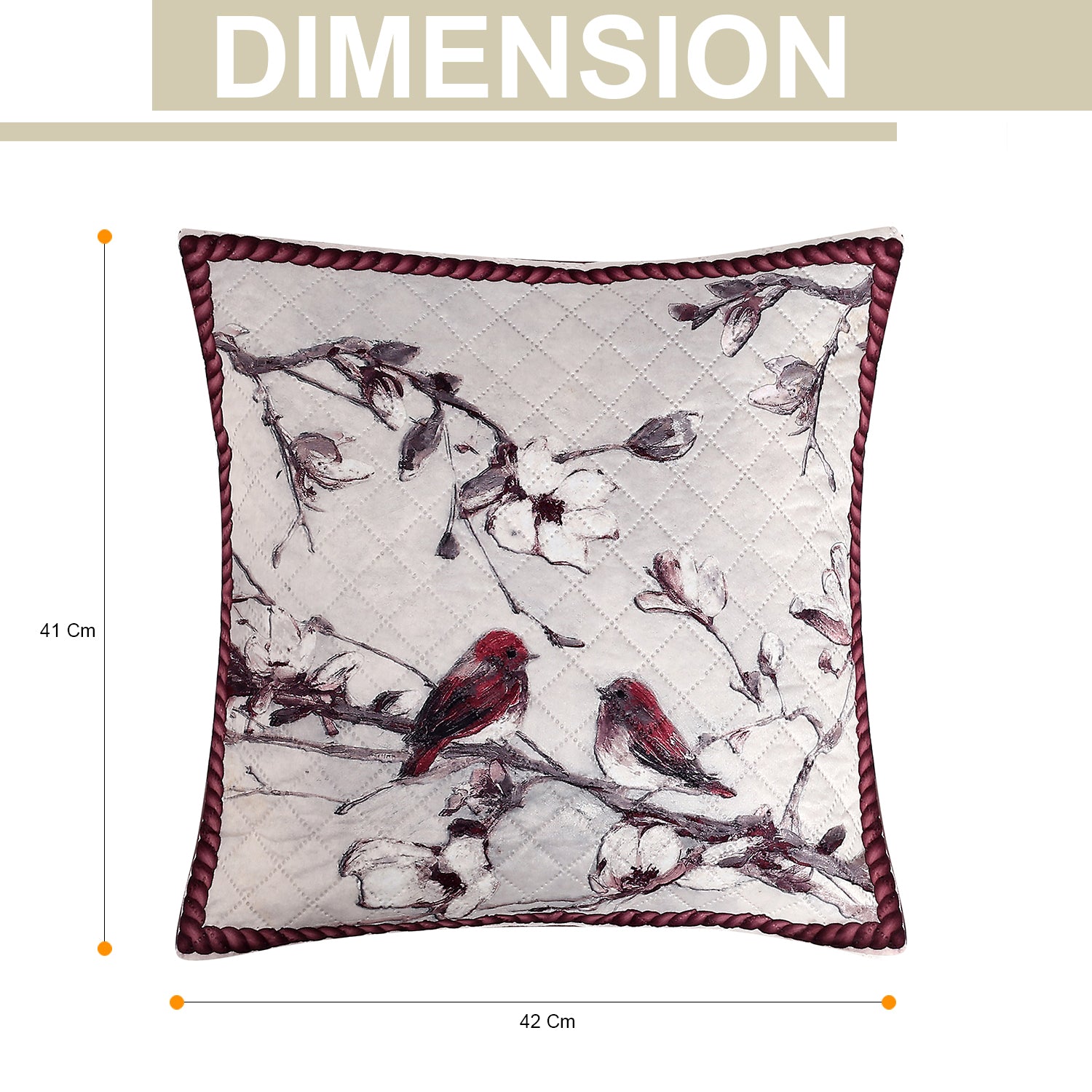 Birdsong & Blossoms Design–  Premium Quilted Cushion Cover – 14 x 14 inches