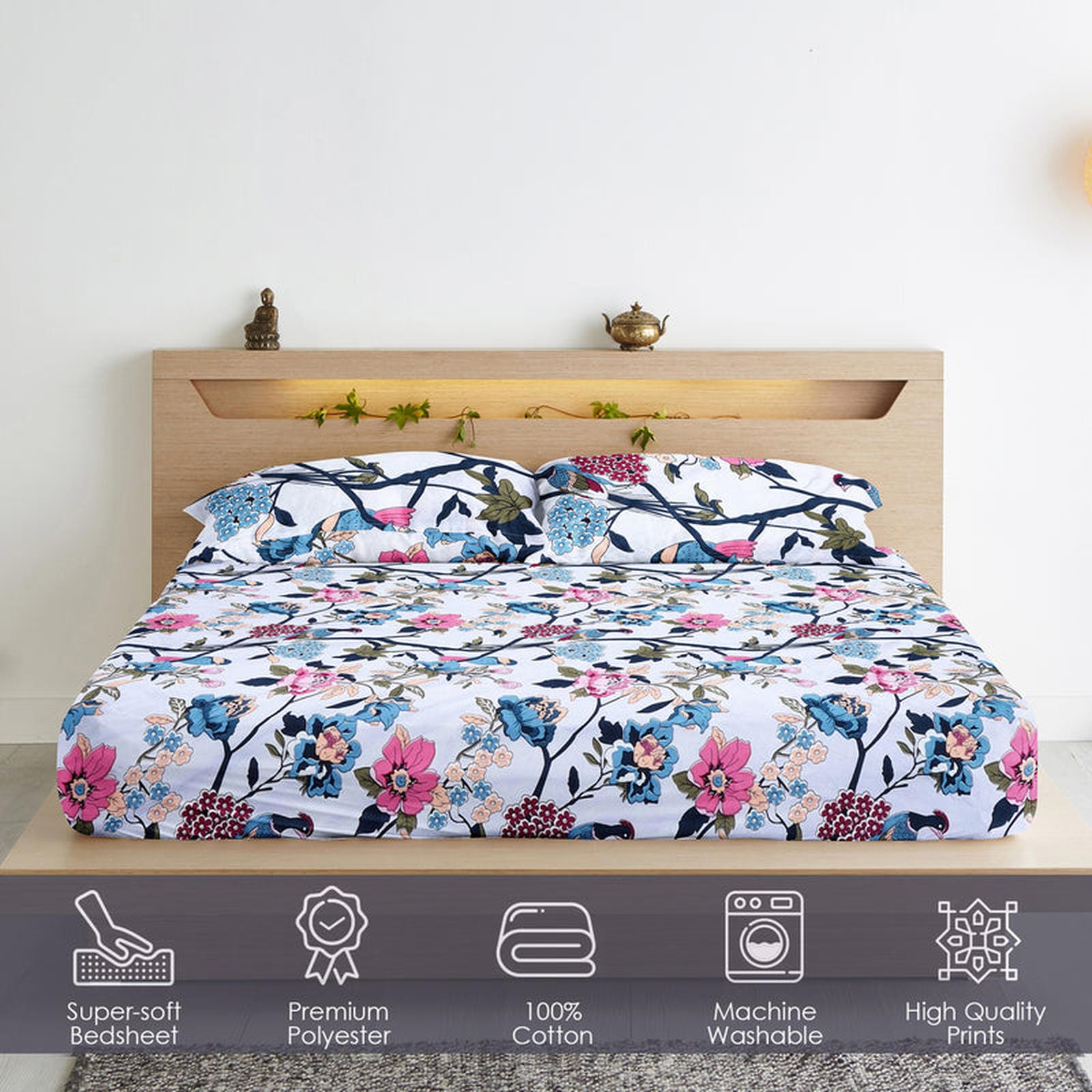 Birdsong Bloom Cotton Blend Bedsheet - Furnish Factory