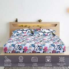 Birdsong Bloom Cotton Blend Bedsheet - Furnish Factory