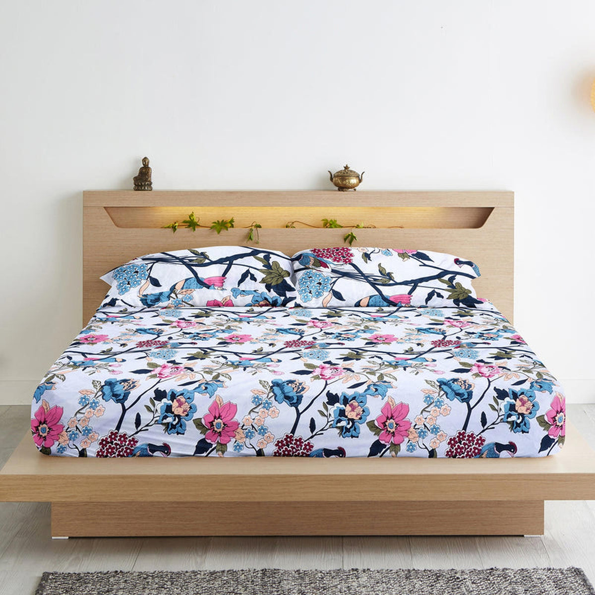 Birdsong Bloom Cotton Blend Bedsheet - Furnish Factory