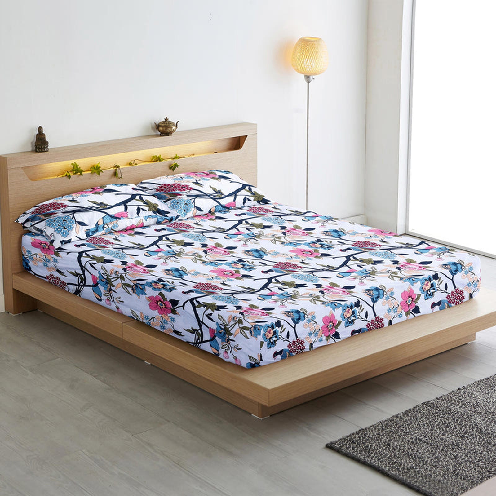 Birdsong Bloom Cotton Blend Bedsheet - Furnish Factory