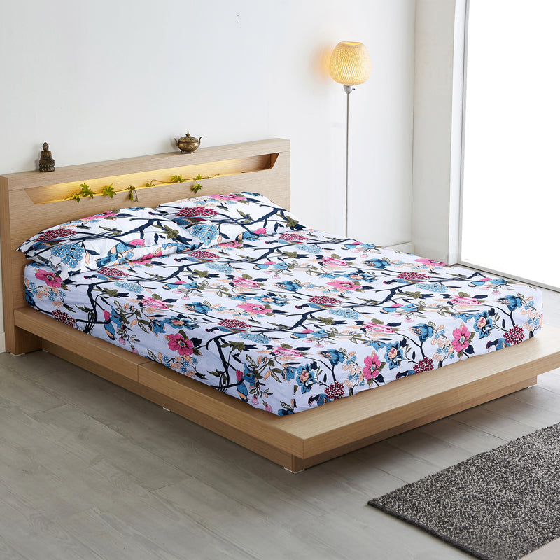 Birdsong Bloom Cotton Blend Bedsheet