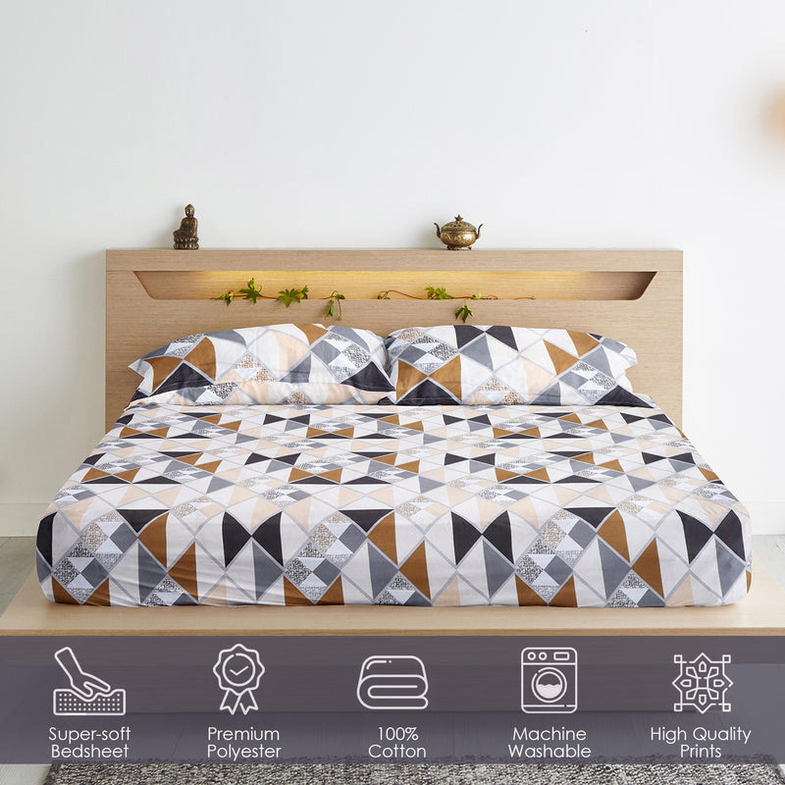 Geometric Harmony Super-Soft Double Bedsheet - Furnish Factory