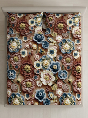 Vintage Bloom Dreamscape – 7D Floral Fitted Super king size Bedsheet