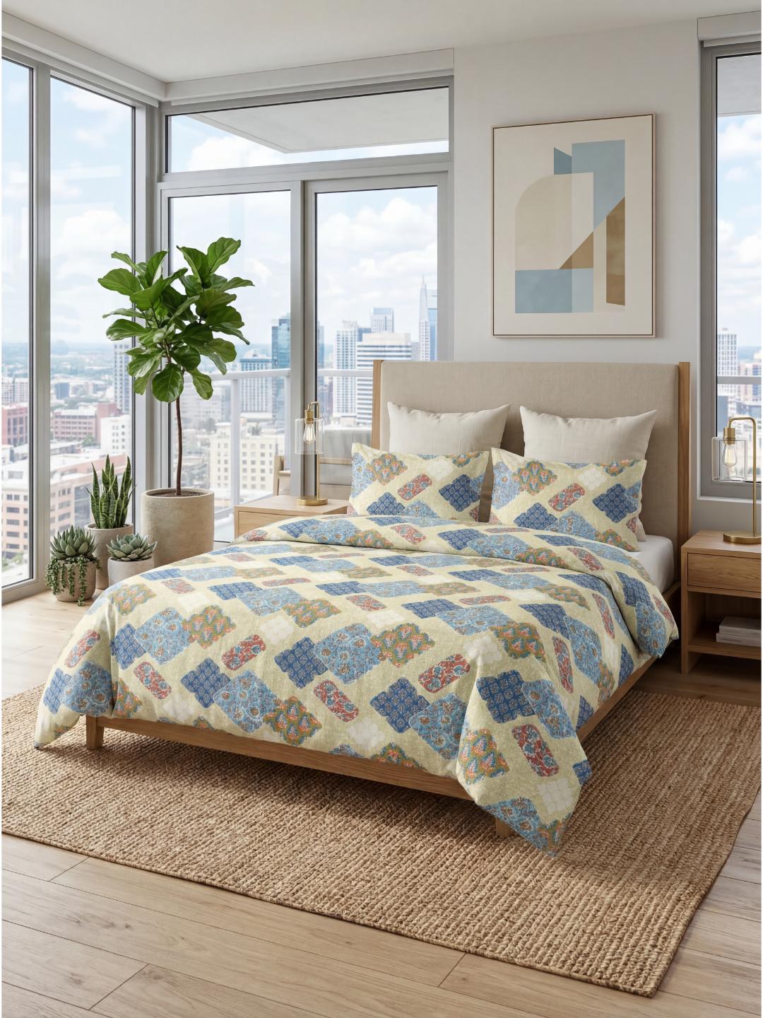 Indigo Patchwork Premium Jaipuri Bedsheet - Furnish Factory