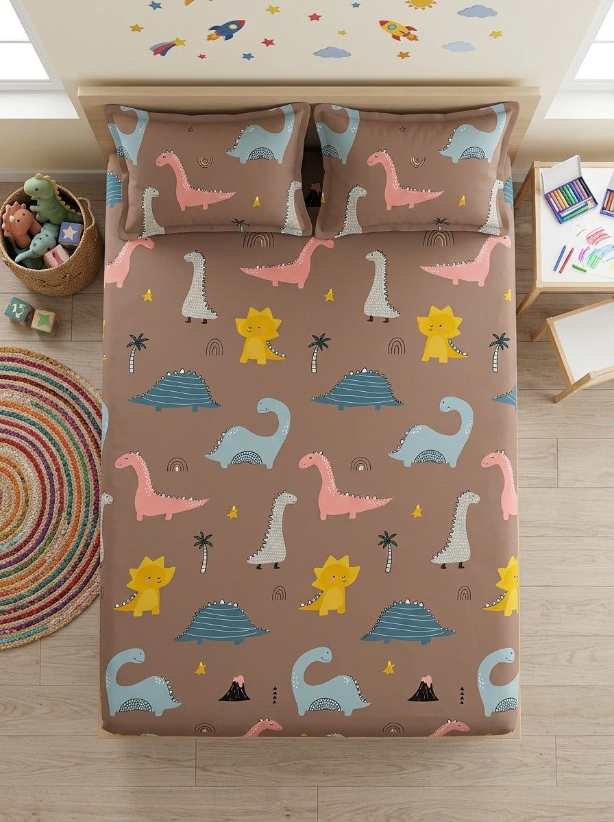 Dyno Dreams Kids Bedsheet (90 x 100 inches) - Furnish Factory