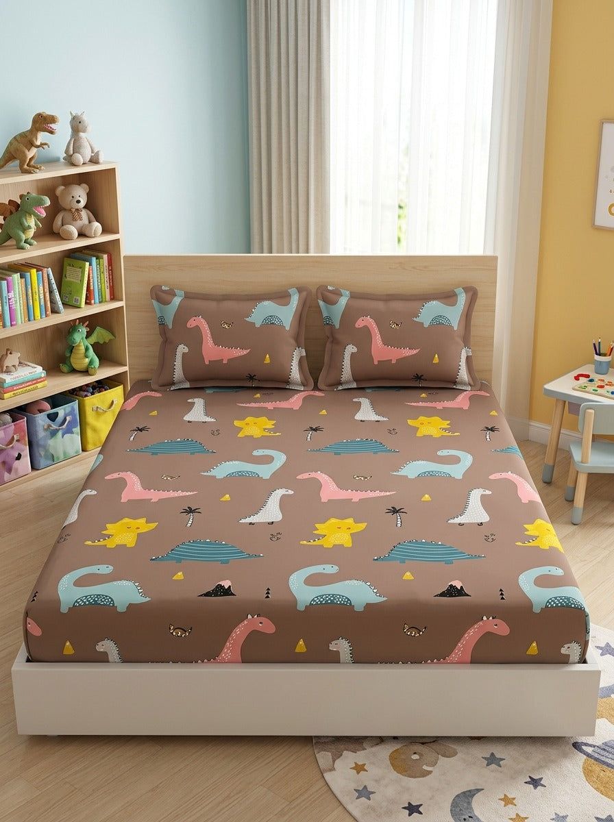 Dyno Dreams Kids Bedsheet (90 x 100 inches) - Furnish Factory