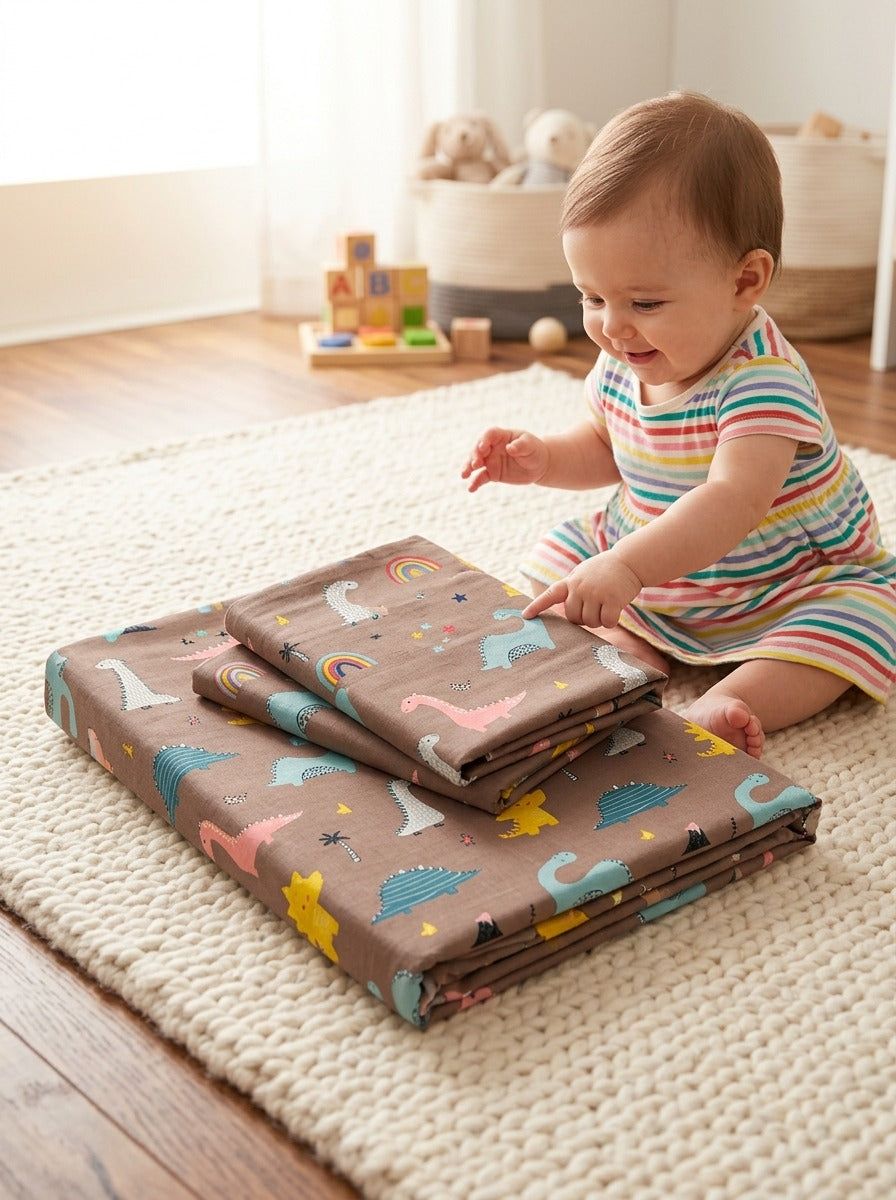 Dyno Dreams Kids Bedsheet (90 x 100 inches) - Furnish Factory
