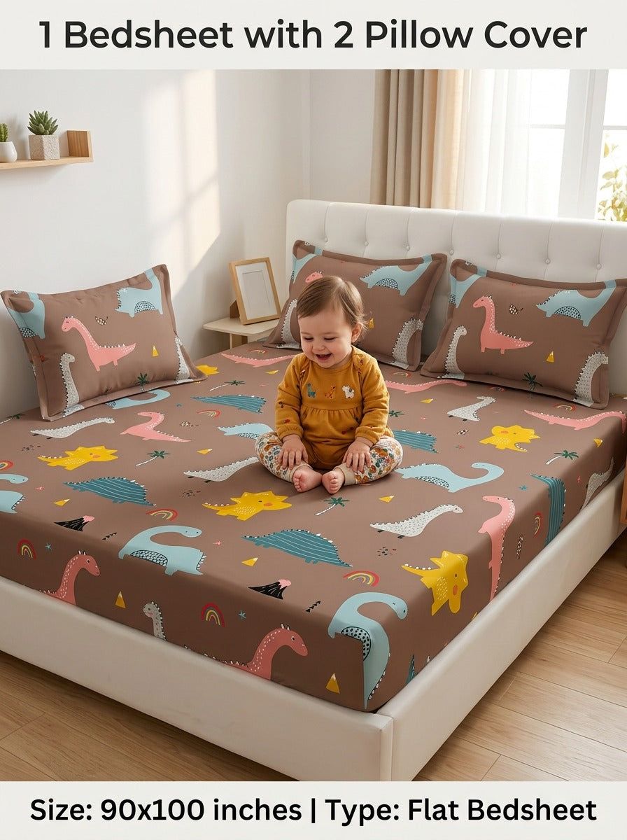Dyno Dreams Kids Bedsheet (90 x 100 inches) - Furnish Factory