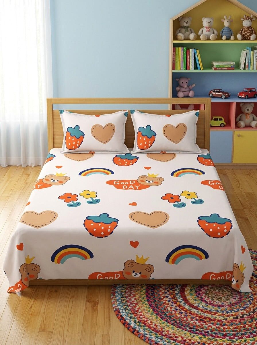 Teddy’s Rainbow Bliss Kids Bedsheet (90 x 100 inches) - Furnish Factory