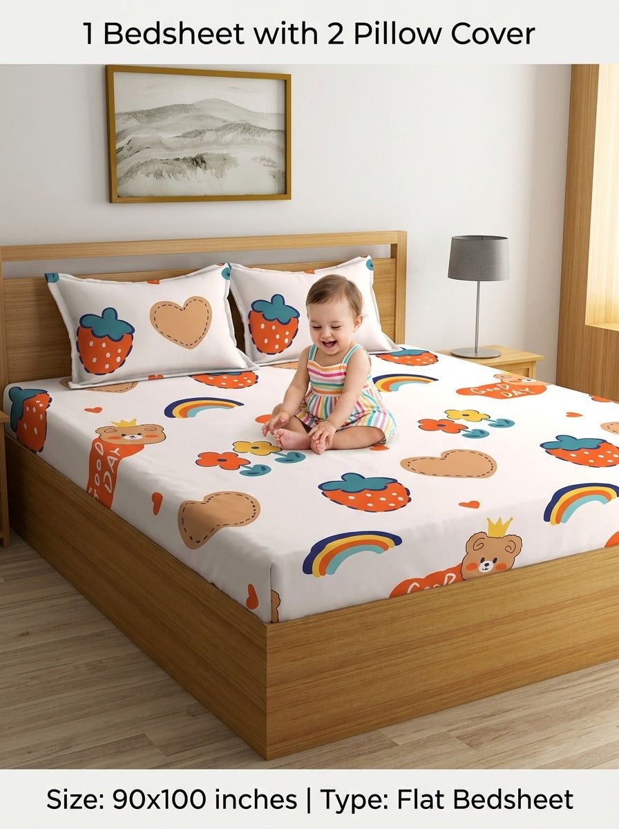 Teddy’s Rainbow Bliss Kids Bedsheet (90 x 100 inches) - Furnish Factory
