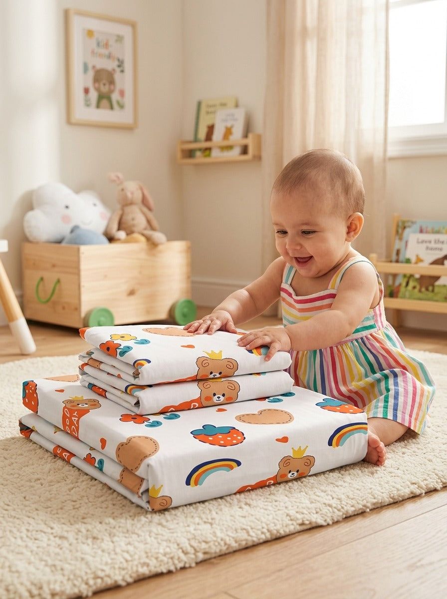 Teddy’s Rainbow Bliss Kids Bedsheet (90 x 100 inches) - Furnish Factory
