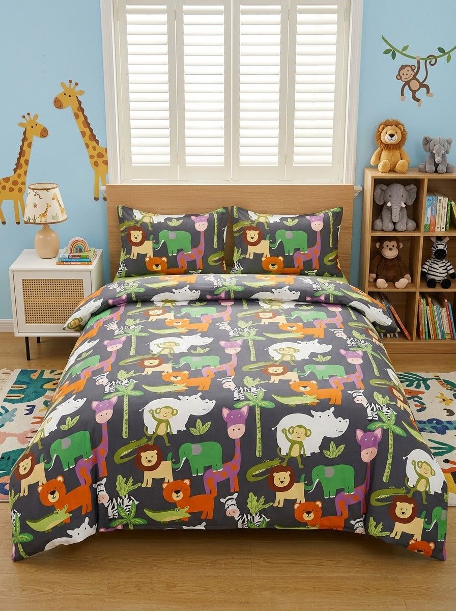 Jungle Safari Kids Bedsheet (90 x 100 inches) - Furnish Factory