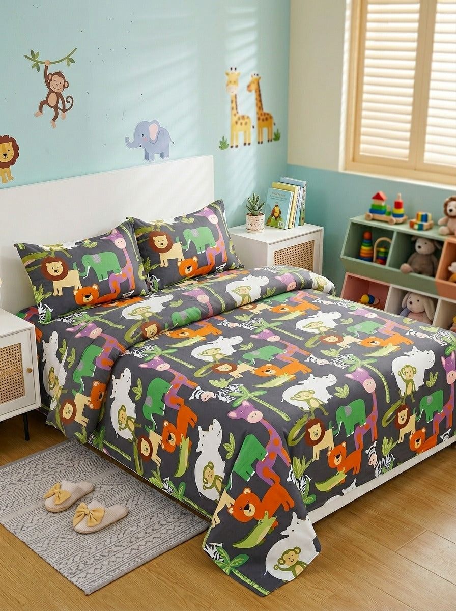 Jungle Safari Kids Bedsheet (90 x 100 inches) - Furnish Factory