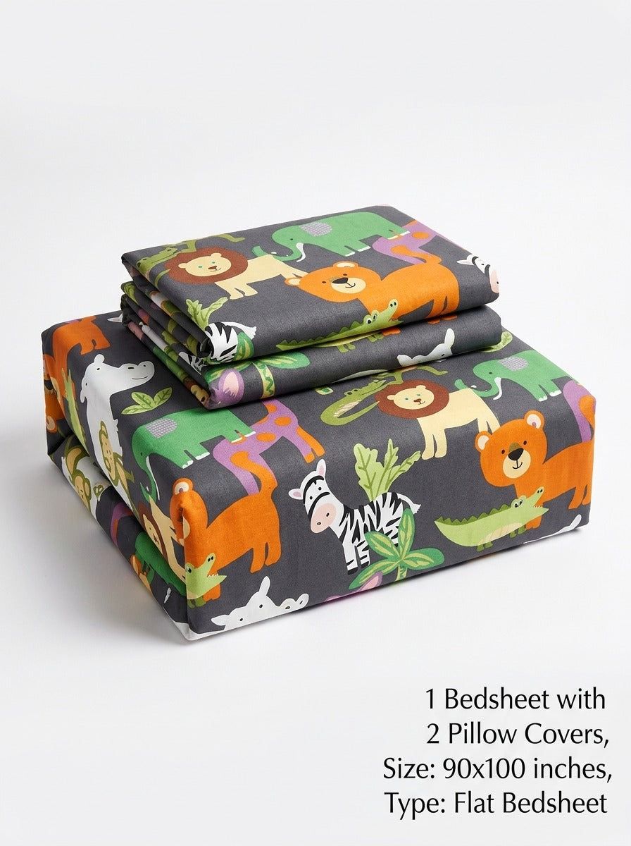 Jungle Safari Kids Bedsheet (90 x 100 inches) - Furnish Factory