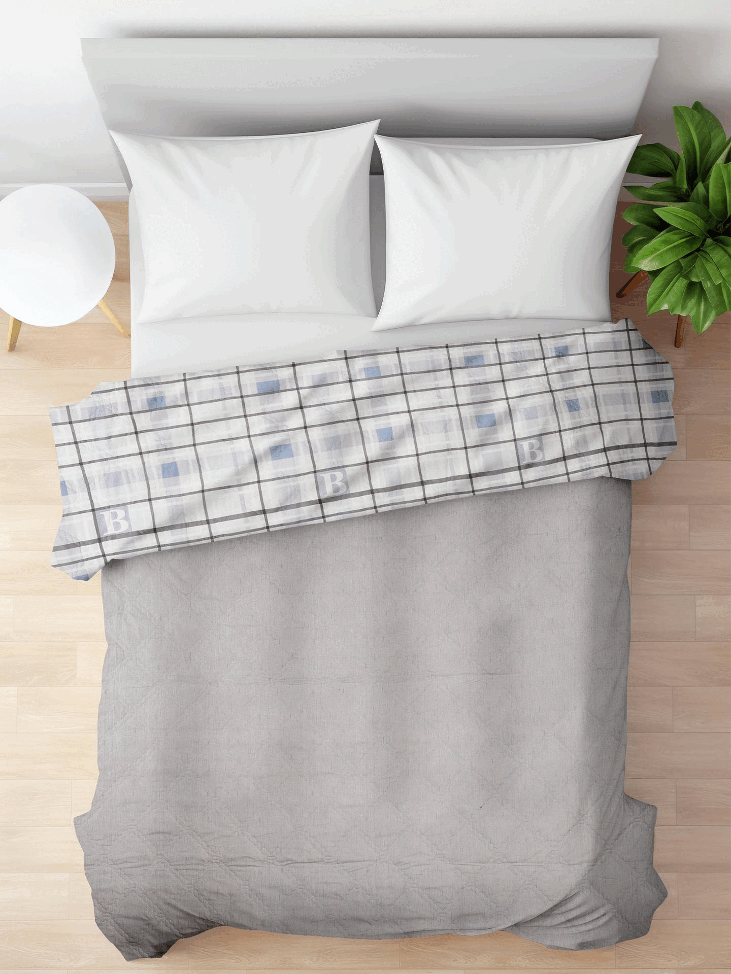240 GSM GREY GEOMETRIC ULTRASONIC REVERSIBLE DOUBLE COMFORTER