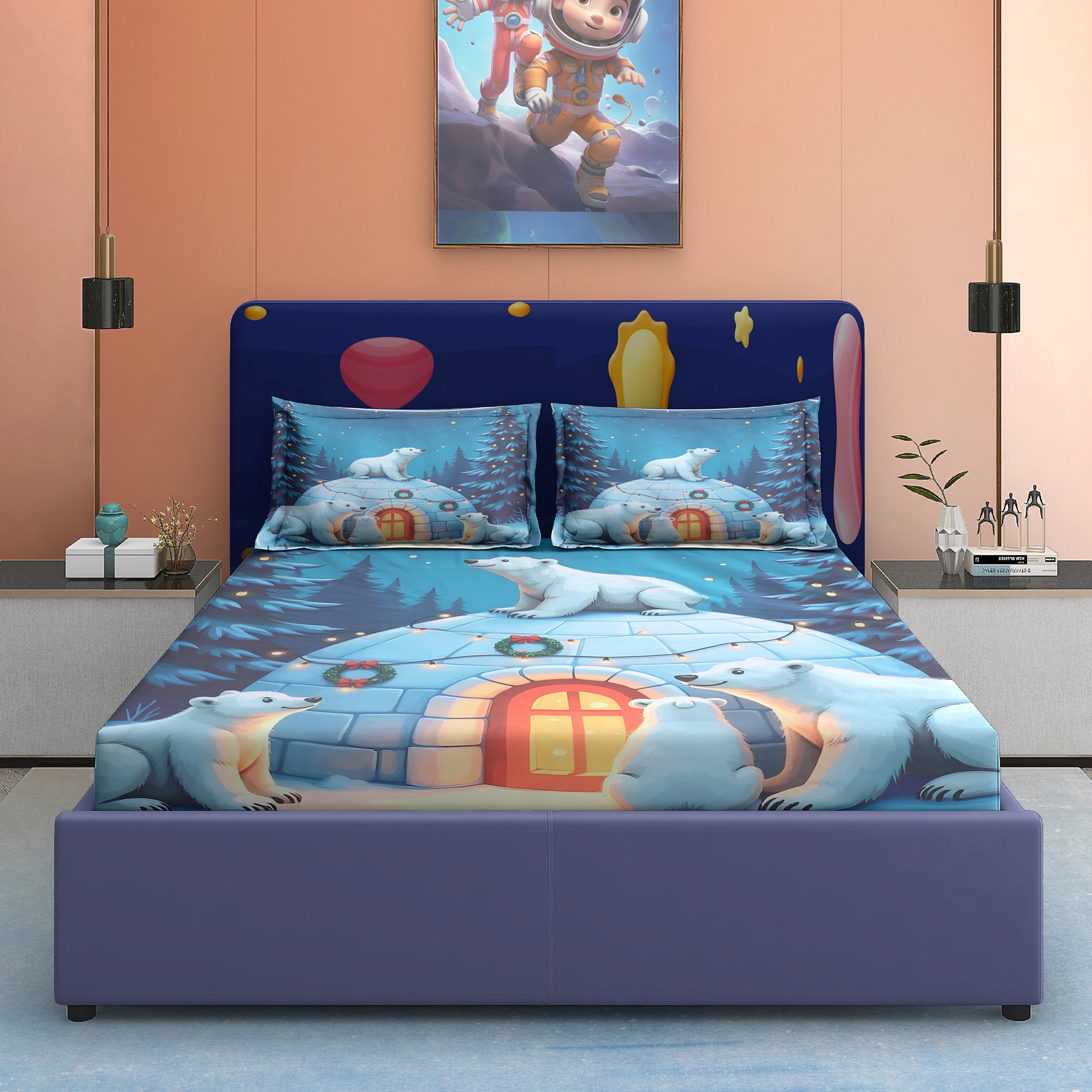 Polar Paradise 7D Cotton Fitted Bedsheet (90x100 inch)