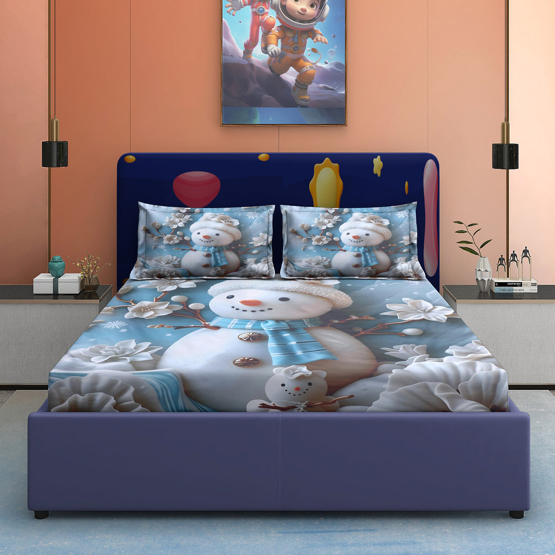 Snow Bliss 7D Cotton Fitted Bedsheet (90x100 inch)