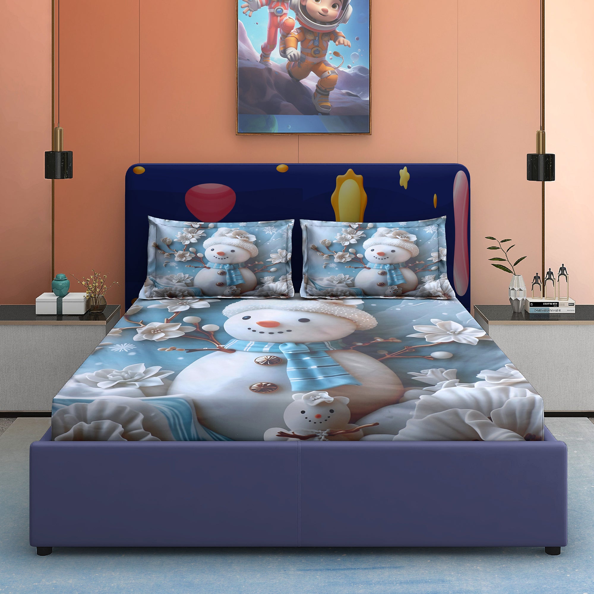 Snow Bliss 7D Cotton Fitted Bedsheet (90x100 inch)