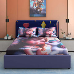 Unicorn Fairy Cotton Fitted 7D Kids Bedsheet (90x100 inch) King Size - Furnish Factory