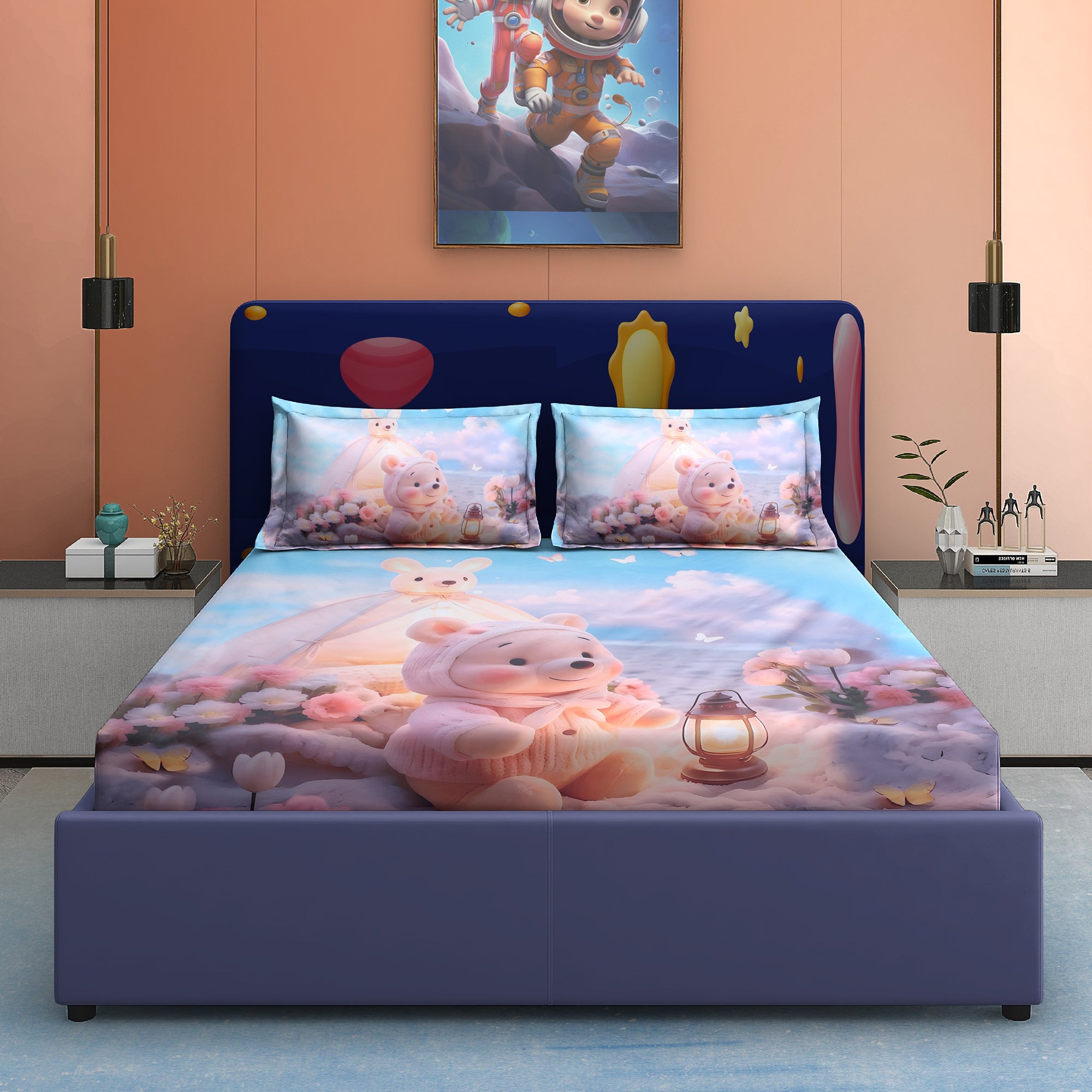 Cloud Cozy Teddy Bear 7D Cotton Fitted Bedsheet (90x100 inch)