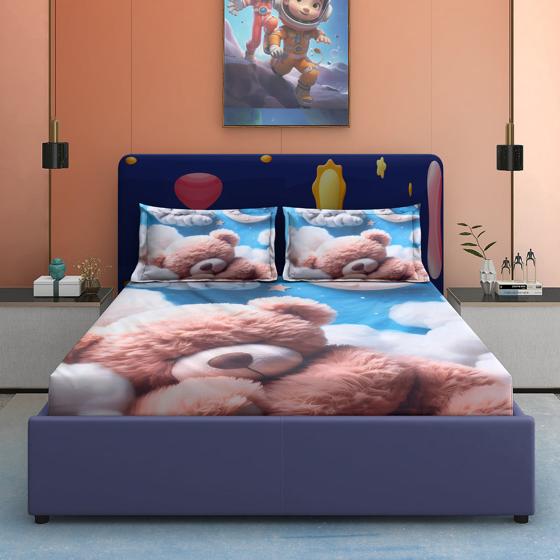 Teddy Dream 7D Cotton Fitted Bedsheet (90x100 inch)