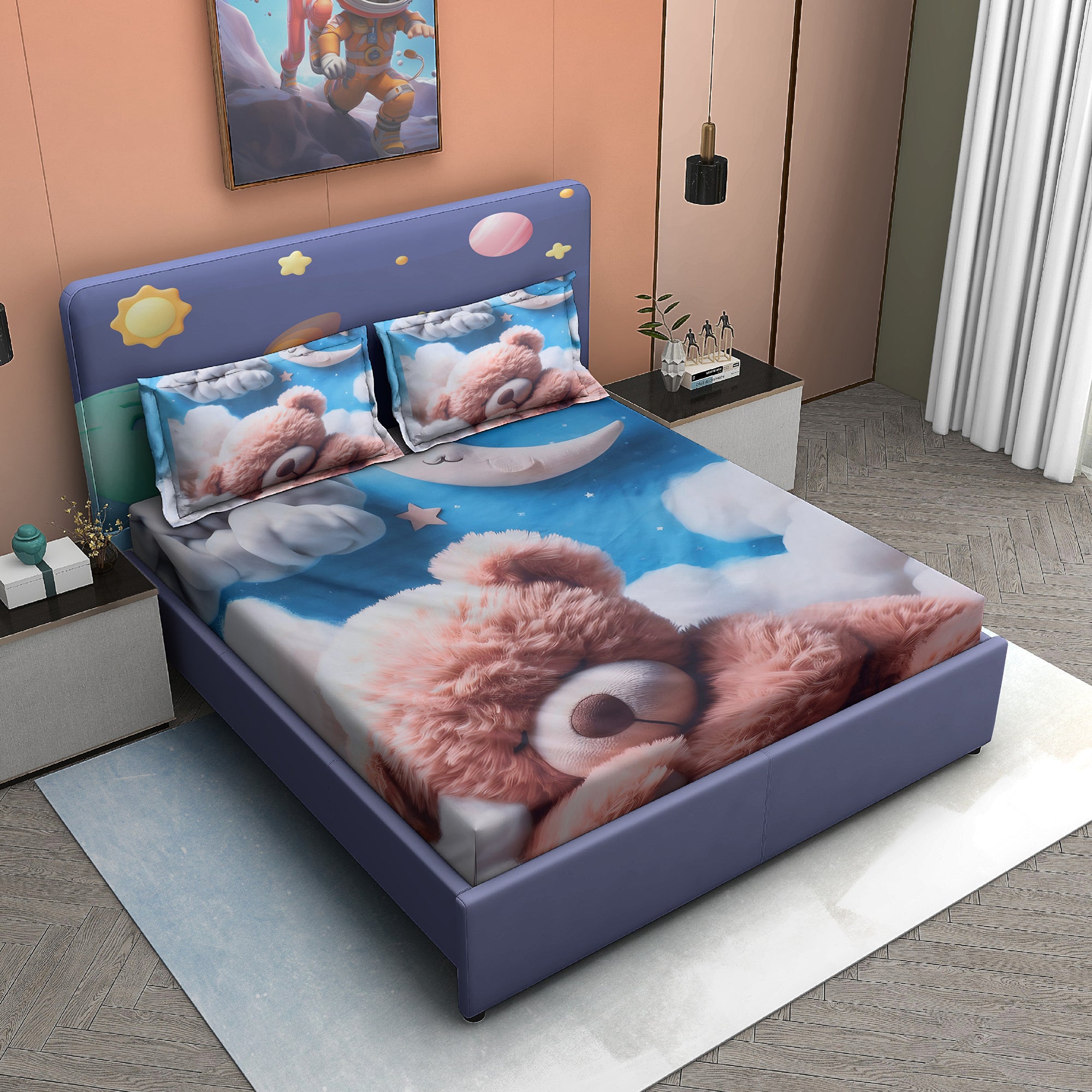 Teddy Dream 7D Cotton Fitted Bedsheet (90x100 inch)