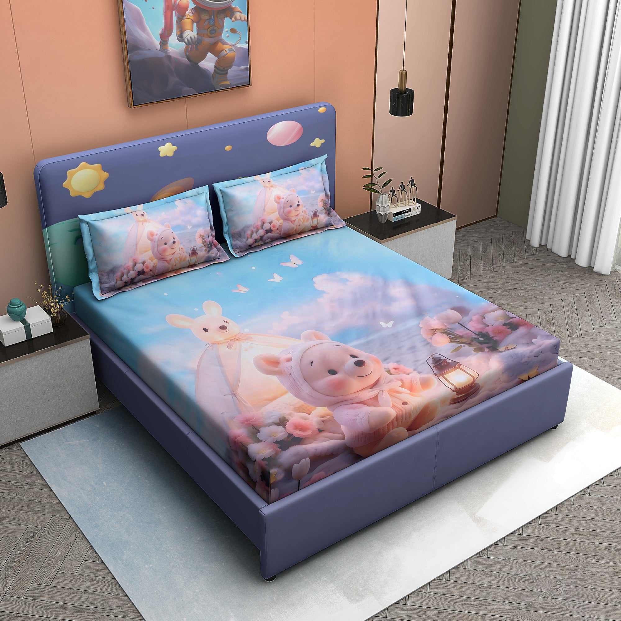 Cloud Cozy Teddy Bear 7D Cotton Fitted Bedsheet (90x100 inch)