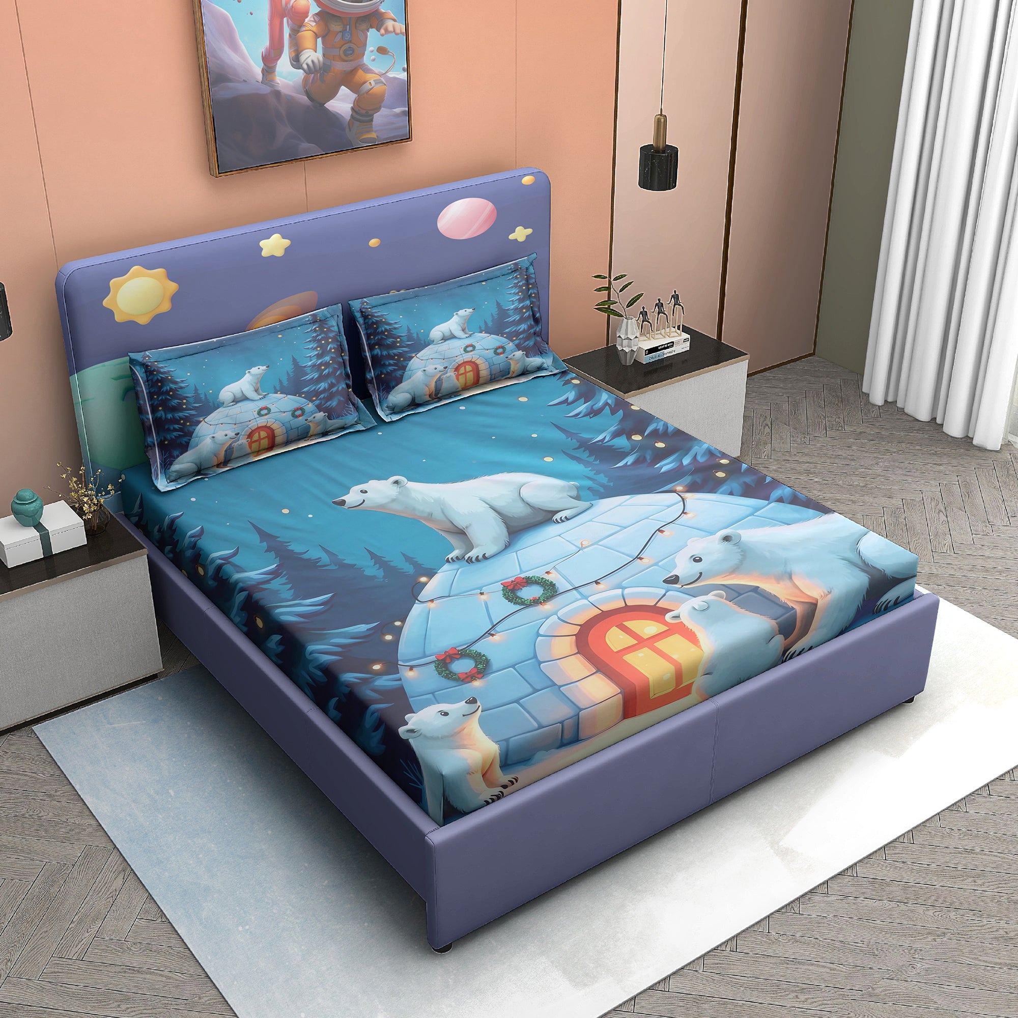 Polar Paradise 7D Cotton Fitted Bedsheet (90x100 inch)