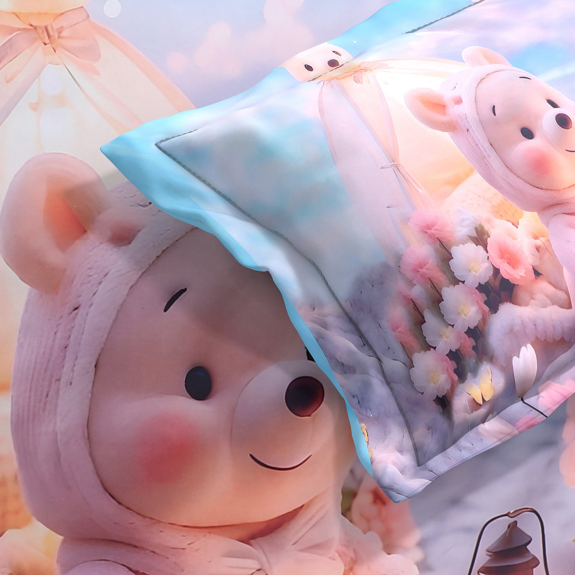 Cloud Cozy Teddy Bear 7D Cotton Fitted Bedsheet (90x100 inch)