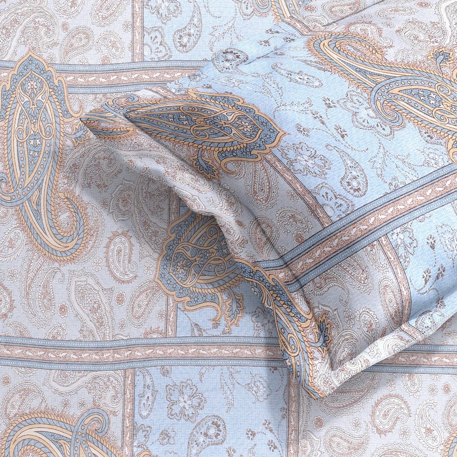 Regal Blue Paisley Cotton Bedsheet (108 × 108 inch) Super King - Furnish Factory