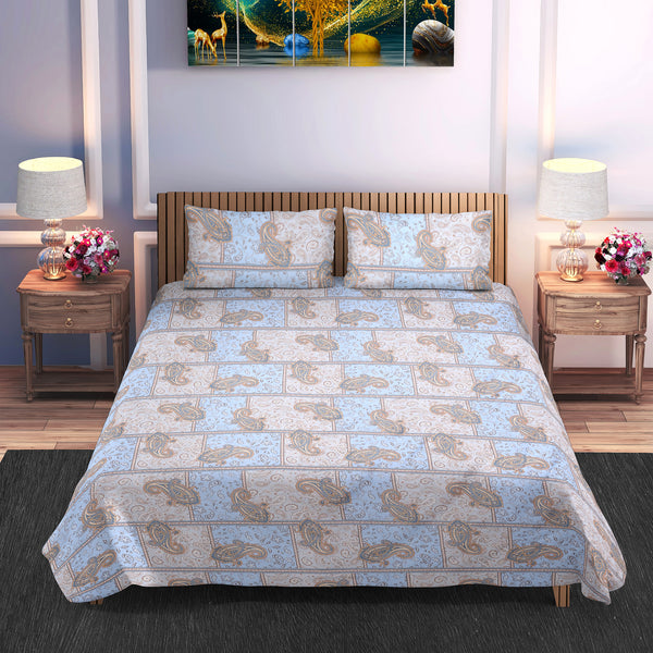 Regal Blue Paisley Cotton Bedsheet (108 × 108) Super King