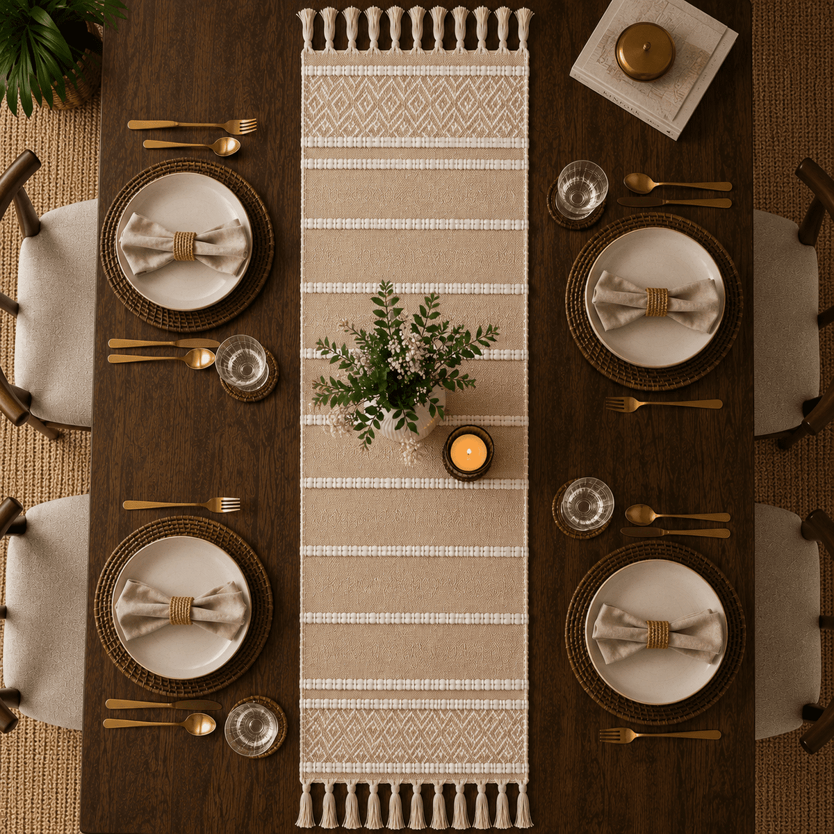 Boho Cotton Jute Table Runner